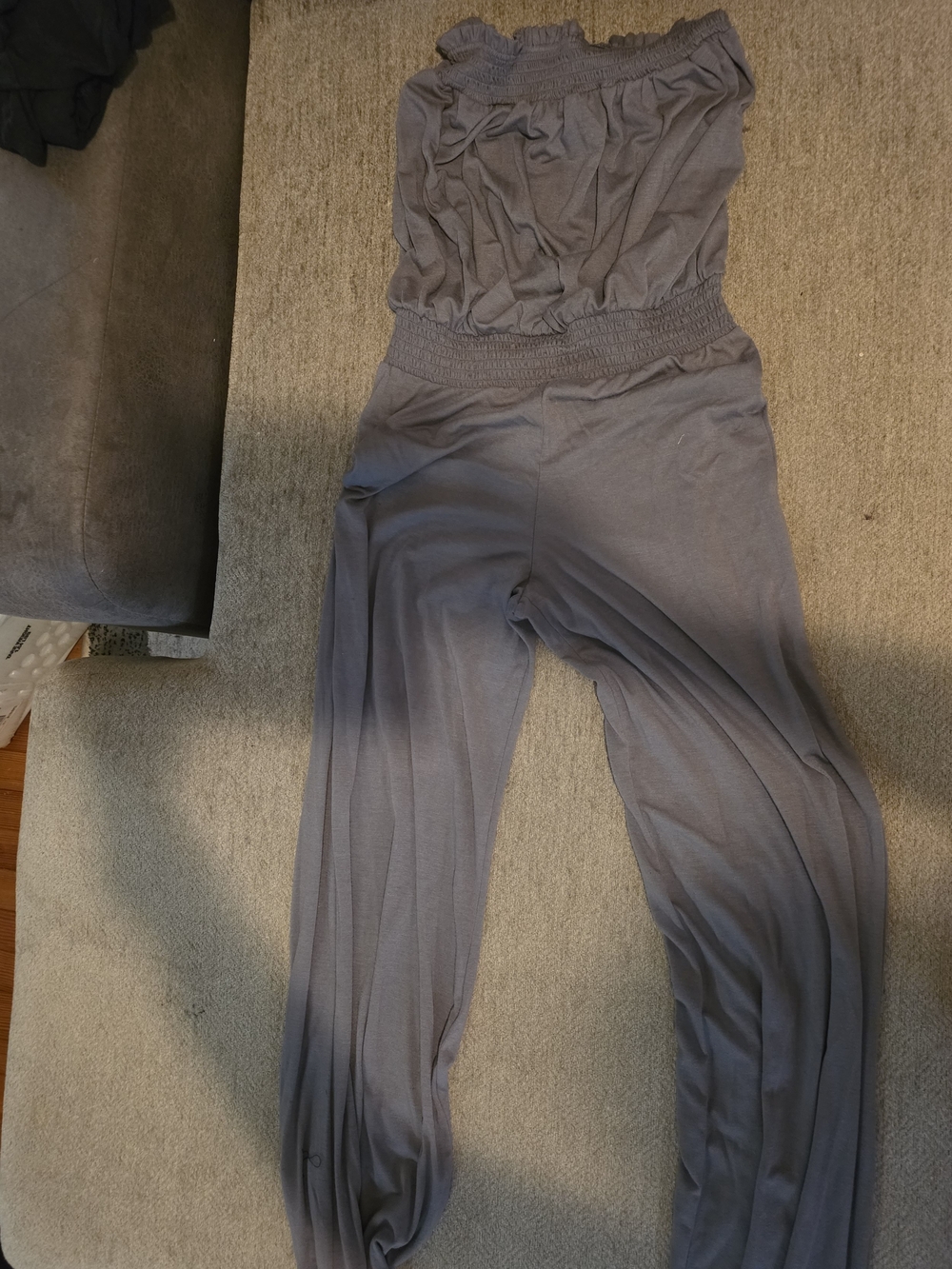 Xhilaration Slate Gray Smocked Strapless Jumpsuit Medium